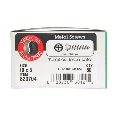 Hillman Sheet Metal Screws, #10 x 3 inch, Stainless Steel Oval Head 50 PK 59627